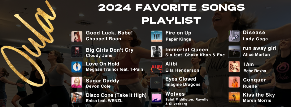 The favorite songs are arranged in a playlist: Good Luck, Babe! Big Girls Don't Cry, Love on Hold, Sugar Daddy, Disco Cone, Fire on Up, Immortal Queen, Alibi, Eyes Closed, Wolves, Disease, run away girl, I Am, Conquer, Kiss the Sky